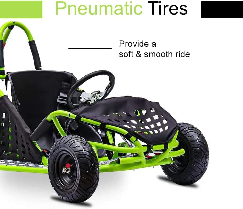 Baja-X 48V 1000W Brushless Electric Go Kart, 3-Speed Setting Go Kart W/Forward & Reverse, Racing Go Cart up to 20 Mph W/Foot Pedal & Foot Break, Go Cart Support up to 175 Lbs (Green)